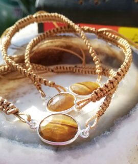 Pulsera De Macramé Ojo De Tigre Y Plata 925g