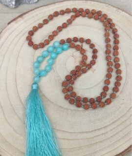 Japa Mala Tibetano, Semillas De Rudraksha Y Aguamarina