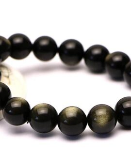 Pulsera Esferas De Obsidiana Dorada