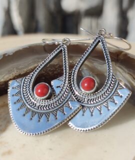 Pendientes Tribales De Plata Con Coral Rojo