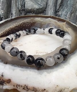Pulsera De Bolas De Cuarzo Con Turmalina