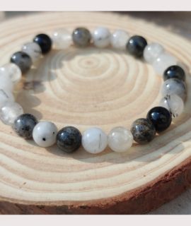Pulsera De Bolas De Cuarzo Con Turmalina